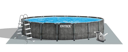 Round above Ground Outdoor Swimming Pool Set with Filter Pump, Ladder, Ground Cloth, and Pool Cover, Greywood