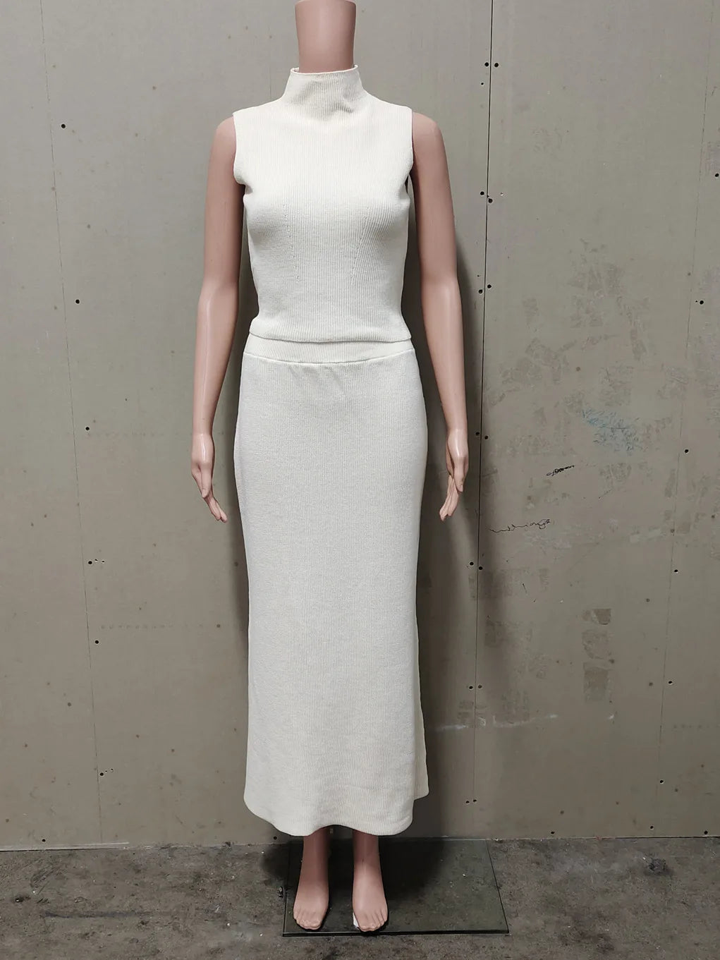 Autumn Elegant Long Skirt Two-piece Set Women's Sleeveless Knitted Turtleneck Vest Slim Skirt Set Female New Fashion Skirt Set