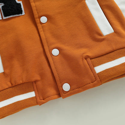 Kids Boy Girl Baseball Jackets Toddler Letter Pattern Contrast Color Long Sleeve Buttons Front Coat Autumn Winter Outerwear 1-5T