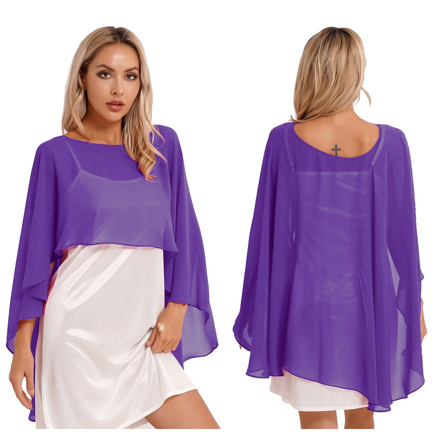 Women Chiffon Solid Pullover Capes Shawl Hi-low Hem Thin Soft Shrug Ponchos for Wedding Bridal Bridesmaid Evening Party Dress