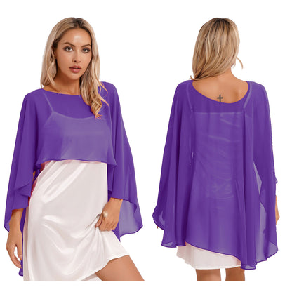 Women Chiffon Solid Pullover Capes Shawl Hi-low Hem Thin Soft Shrug Ponchos for Wedding Bridal Bridesmaid Evening Party Dress