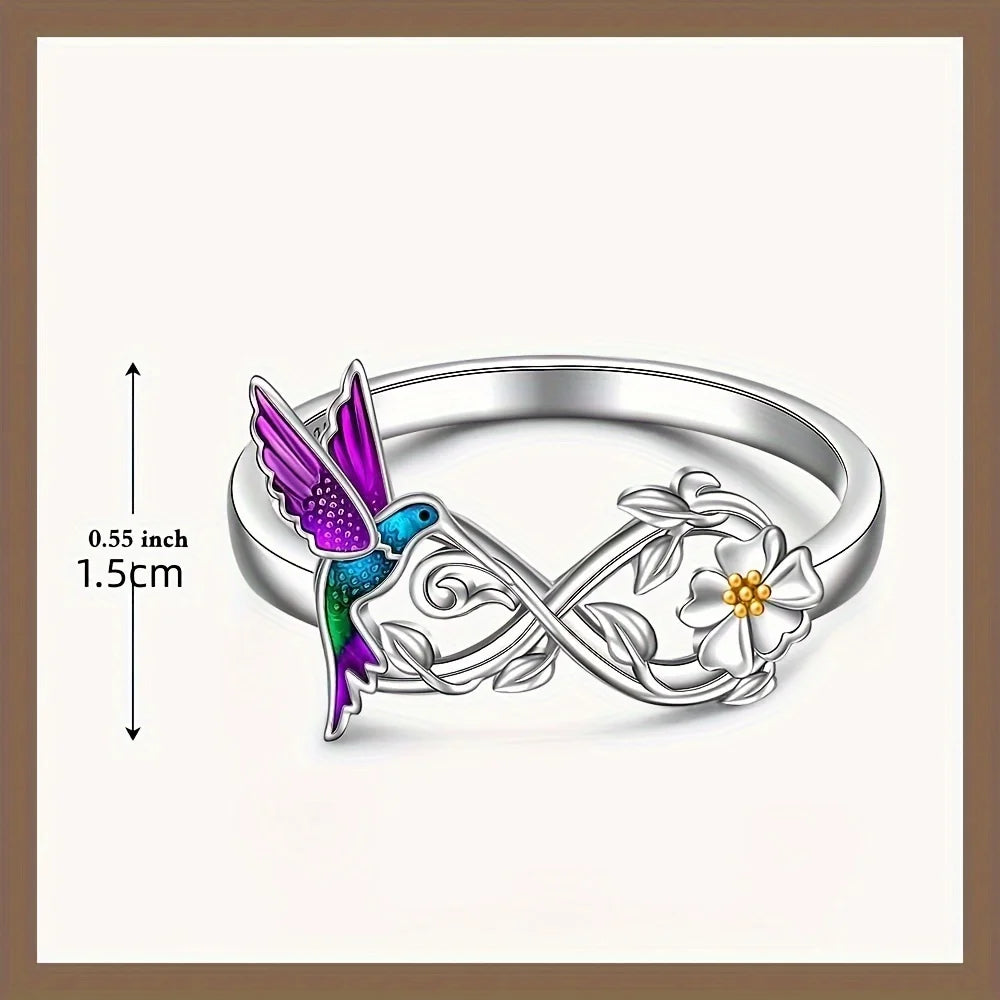 1pc Cute Hummingbird and Flower Design Ring Infinity Symbol Decor Ring Anniversary Party Gifts, Jewelry, Niche Style Hot List,