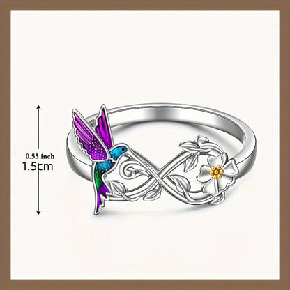 1pc Cute Hummingbird and Flower Design Ring Infinity Symbol Decor Ring Anniversary Party Gifts, Jewelry, Niche Style Hot List,
