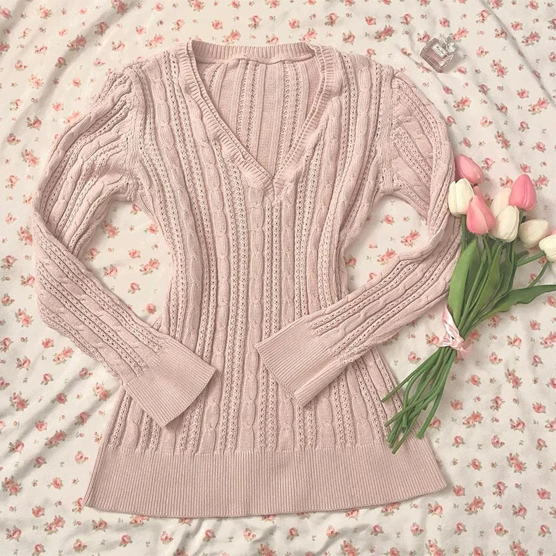 NEW Fall Winter Sweater Casual Slim Fit Chic Solid Color Ribbon Decoration One-shoulder Pullover Y2K Harajuku Womens Streetwear