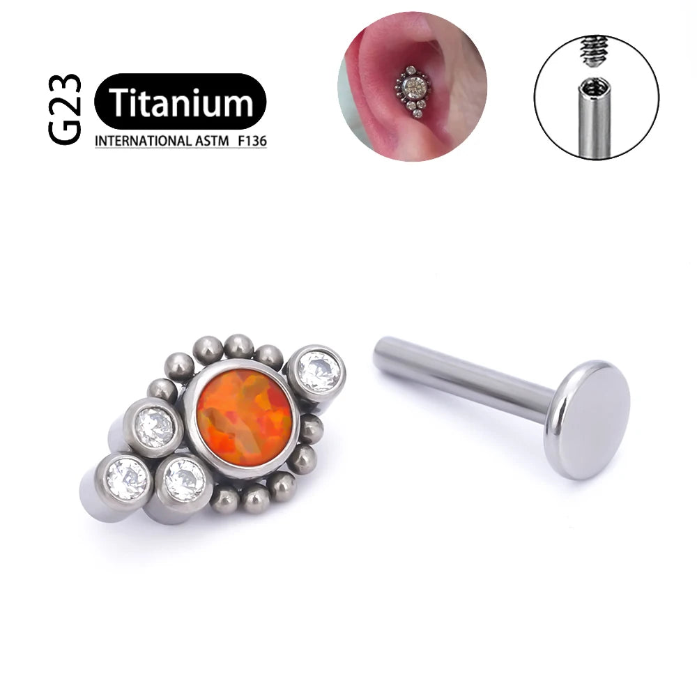 G23 Titanium ASTM F136 Cartilage Ear Studs Zircon Opal Agate Labret Lip Tragus Christmas Gift Piercing Jewelry For Women
