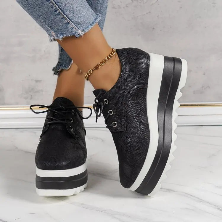 Women's Platform Wedge Heeled Shoes Casual Lace Up Outdoor Shoe Comfortable High Heel Sneakers Low Top Sneaker Thick Sole
