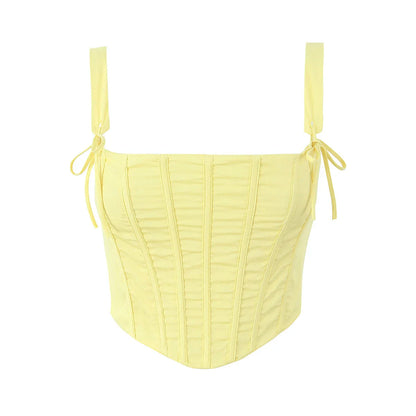 Boho Inspired yellow cotton midi dress women corset sexy summer dress fish boned slim fit strapless elegant party dresses ladies