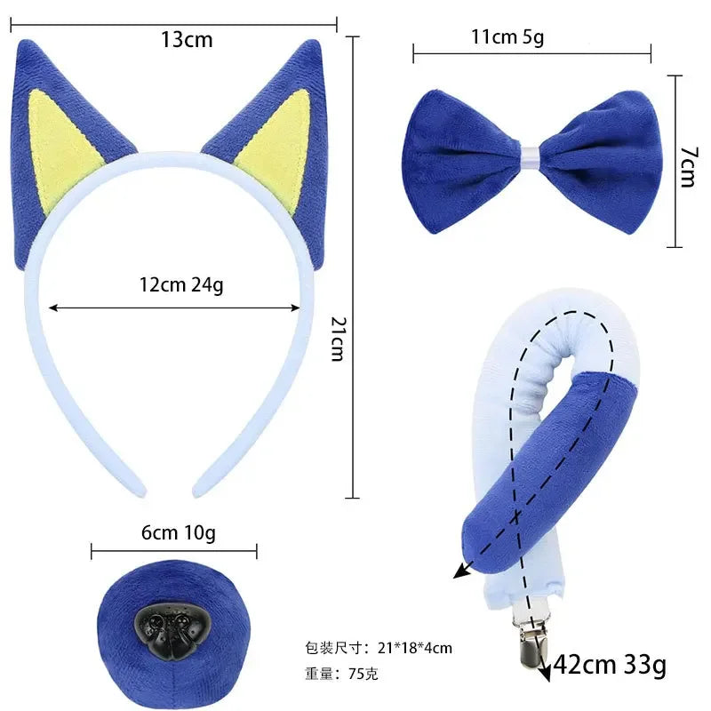 Blue dog tutu dress for girls with matching accessories including headband and bow tie
