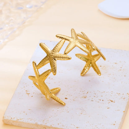 Exaggerated Metal Shell Starfish Flower Bangles Bracelets For Women Men Stainless Steel Fish Bow Heart Open Cuff Bangle Jewelry