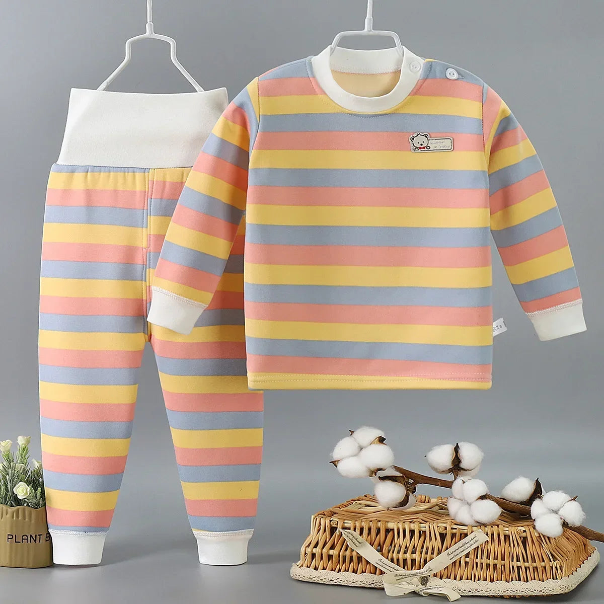 Thicken Warm Plush Children Sets Kids Clothes Boy Girl Underwear Suits Autumn Winter Children Clothinng Tops Hight Waist Pants