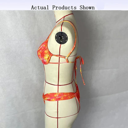 BEACHCICI Women's Bikini Two Piece Set Sexy Suspender Strap Colorful Chic Ruched Swimsuit Tie up Beach Holiday Swimwear