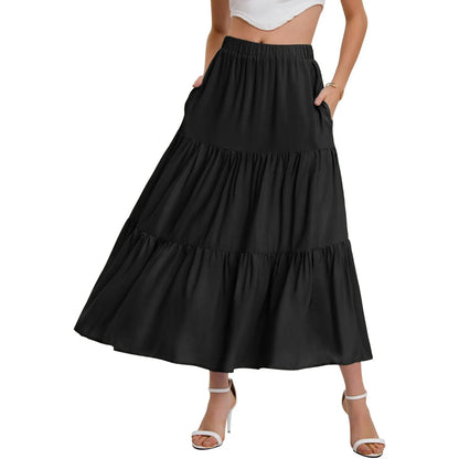 Skirts For Women Summer Bohemian Swing Beach Skirt High Waist A Line Flowy Skirts Pleated Layered Ruffle Hem Flowy A Line Skirt