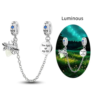 Original 925 Sterling Silver Charms Beads Glowing Luminous Bee Firefly Butterfly Pendant for Bracelet Bangle Charm DIY Jewelry