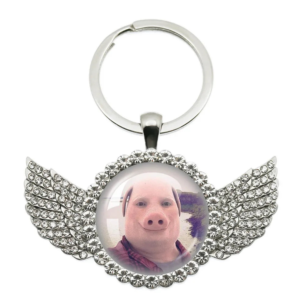 New John Pork Is Calling Answer Call Phone Humor Funny Pig Lover Graphic Meme Glass Dome Pendant Cabochon Keychain Jewelry Gifts