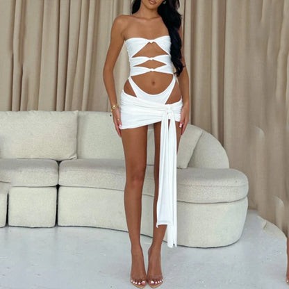 BEACHCICI Women's Bikini One Piece Summer Fashion Sexy Solid Strapless Backless Sleeveless Slim Hollow Beach Holiday Swimwear