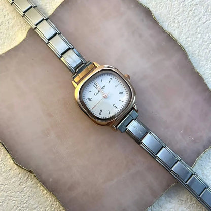 Chic Design Minimalist Women Men Squarel Quartz Watch Stainless Steel Strap Fashion Party Birthday Daily Perfect Gift