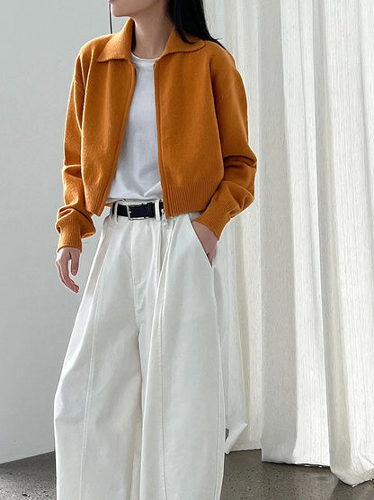 [EAM] Orange Big Size Casual Knitting Cardigan Sweater Lapel Long Sleeve Women New Fashion Tide Spring Autumn 2026 1DJ3315