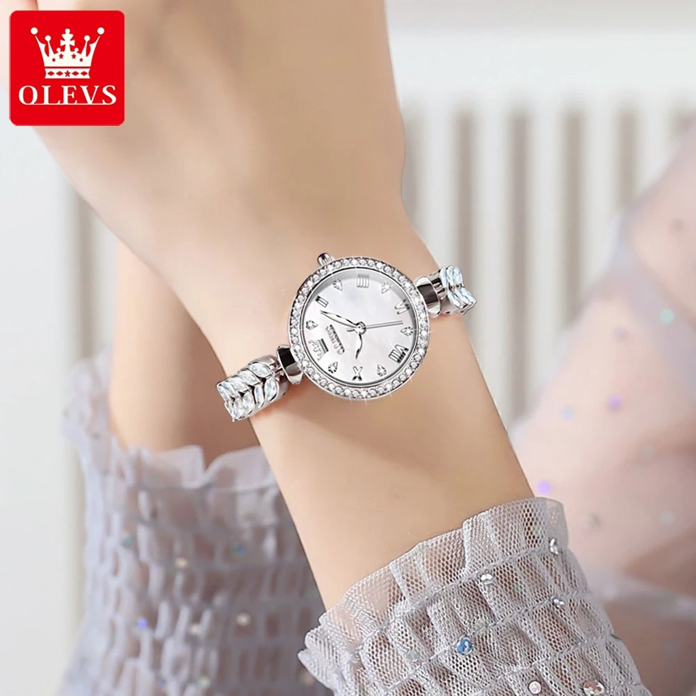 OLEVS 9971 Women's Watches Elegant Fashion Original Wristwatch Waterproof  Fish Bone Strap Luminous Hand Diamond Bezel Reloj
