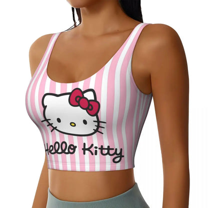 Cute hello kitty sports bra for women with pink stripes and Hello Kitty graphic design