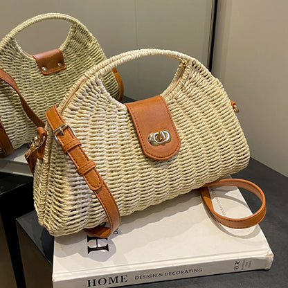 Women Crossbody Bags Handmade Summer Woven Shell Hand-Woven Bag Fashion Holiday Casual Simple Elegant Lady Beach Purse