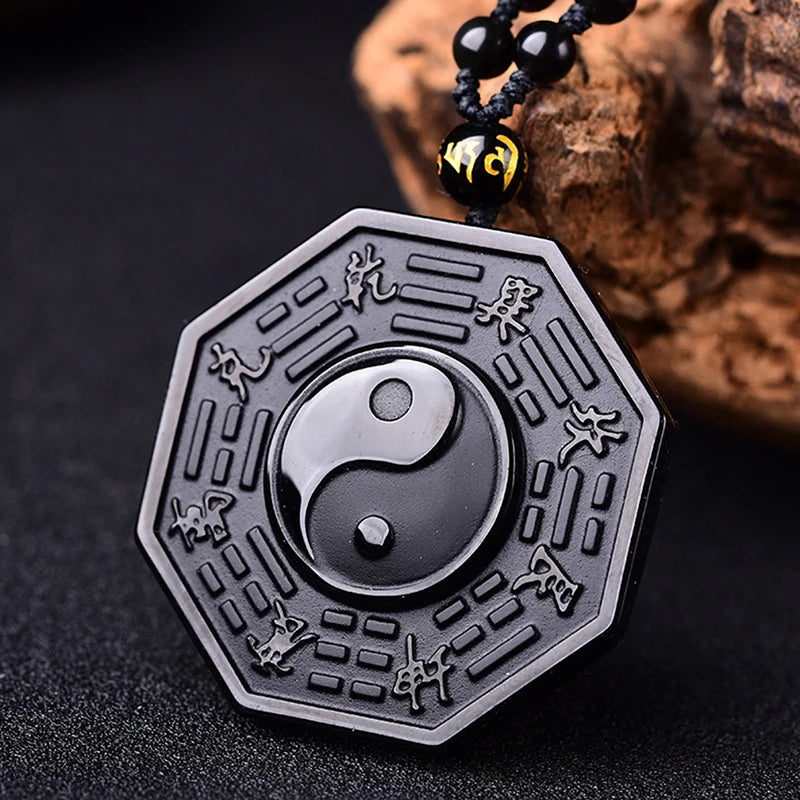 New Obsidian Yin Yang Necklace Pendant Chinese Taiji-Bagua Men's Jewelry Women's Jewelry High Quality Gossip Pendant For Unisex