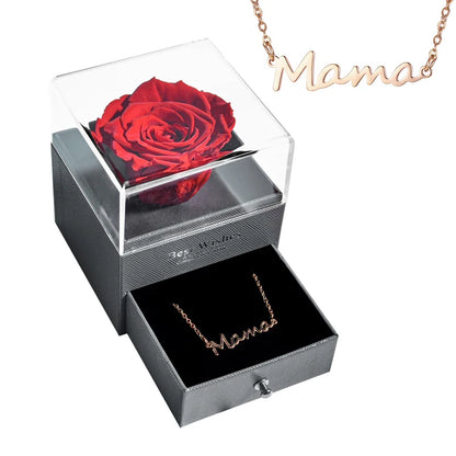 New Fashion Pendant Necklace In Rose Flower Jewelry Gift Box Preserved Rose Necklace Set Wedding Christmas Gift for Girlfriend