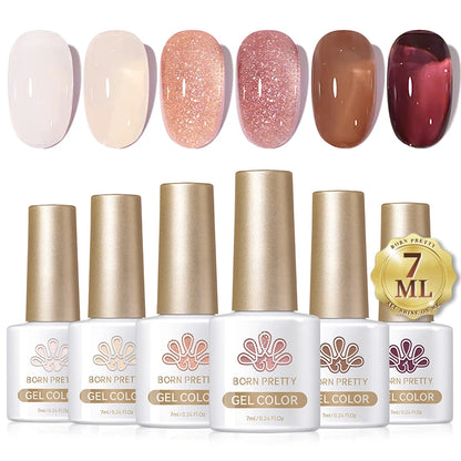 BORN PRETTY 7ml Glitter Gel Nail Polish Set Sparkly Shiny Gold Silver Pink Glitter Gel Polish Kit Winter Christmas Gift Box