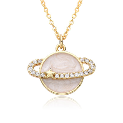 Y2K Gold Color Saturn Charms Micro-inlaid CZ Necklace for Women Planet Choker Chain Pendant DIY Jewelry Christmas Gift Wholesale