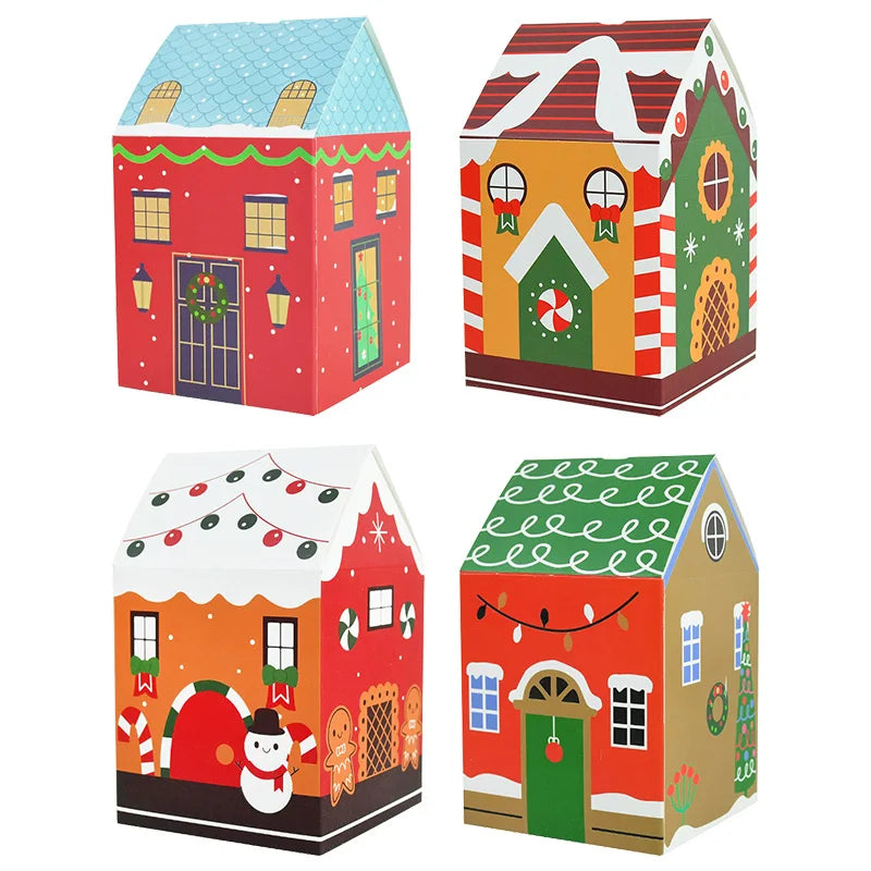 4pcs Christmas House Shape Candy Box Cartoon Merry Christmas Gift Packaging Chocolate Box Navidad 2025 New Year Party Kids Gifts