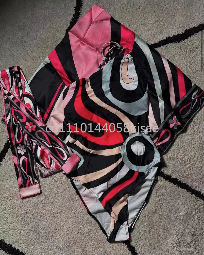 Luxury Design Women's Black Red Scarf Bikini Sets Letter Signature Logo Beachwear Designer Brand Lady Headband Swimsuit Swimwear
