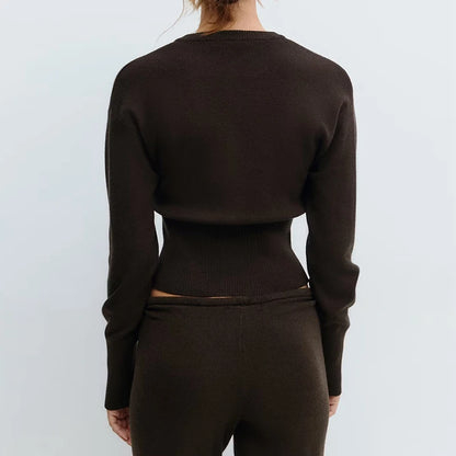 Women Loungewear 2 Piece Pants Set Button Up Long Sleeve Crop Cardigans Sweater Low Waist Knitted Trousers Fall Winter Outfits