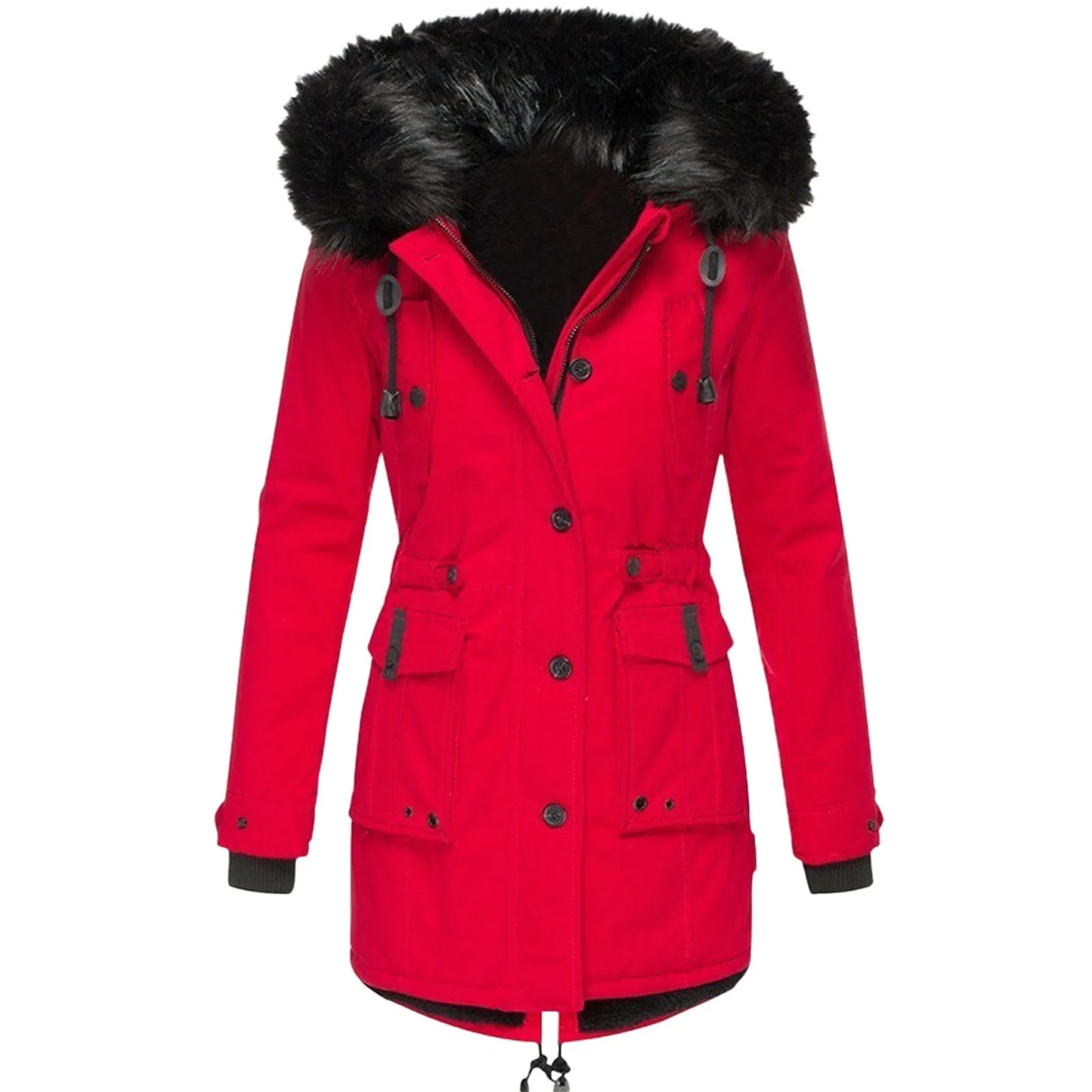 1 Pcs Winter Down Padded Coat for Women Plus Size Puffer Jacket Thick Thermal Fleece Lined Parka Fur Collar Hooded Outwear Loose