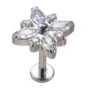 1Pc F136 Titanium Cute  5A CZ Flower Cartilage Crystal Piercing Labret Stud Piercing Jewelry Internally Threaded Ear Tragus Ring