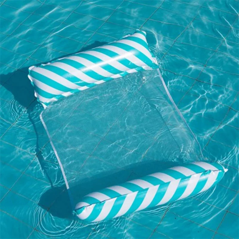 Foldable Floating Water Hammock Float Lounger Inflatable Pool Mat Floating Bed Chair Swimming Air Mattress Pool Accessories