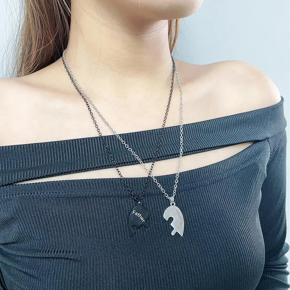 Father Mom Son Daughter Family Necklace Love Heart Puzzle Pendant Necklace Stainless Steel Jewelry for Women Mother's Day Gift