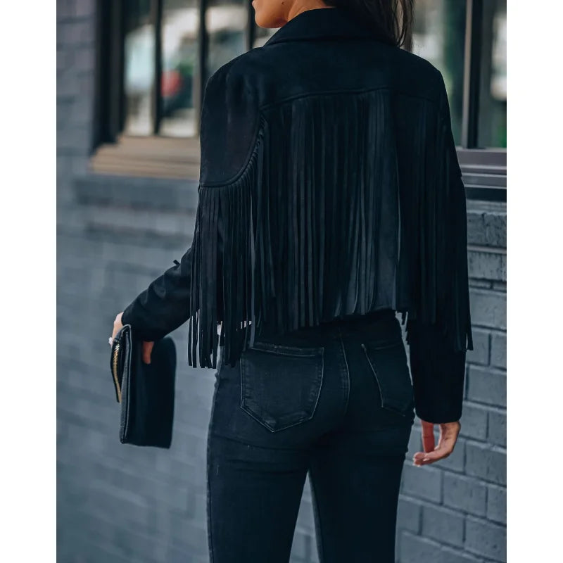 EtherealBe Fringe Suede Jacket with Tassels for Women