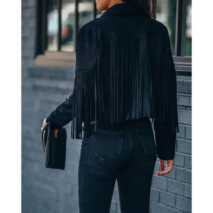 EtherealBe Fringe Suede Jacket with Tassels for Women