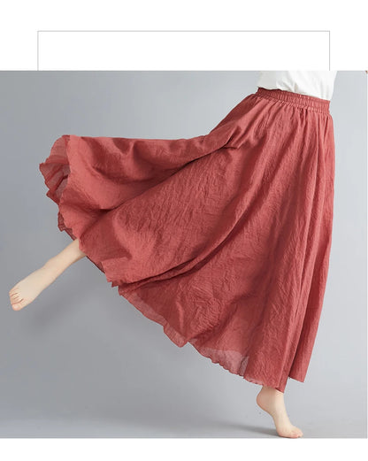 Fashion Solid Cotton Linen Women Skirts Maxi Elegant Harajuku Saia Casual Loose Long Skirt Ladies Clothes Faldas Ropa Mujer