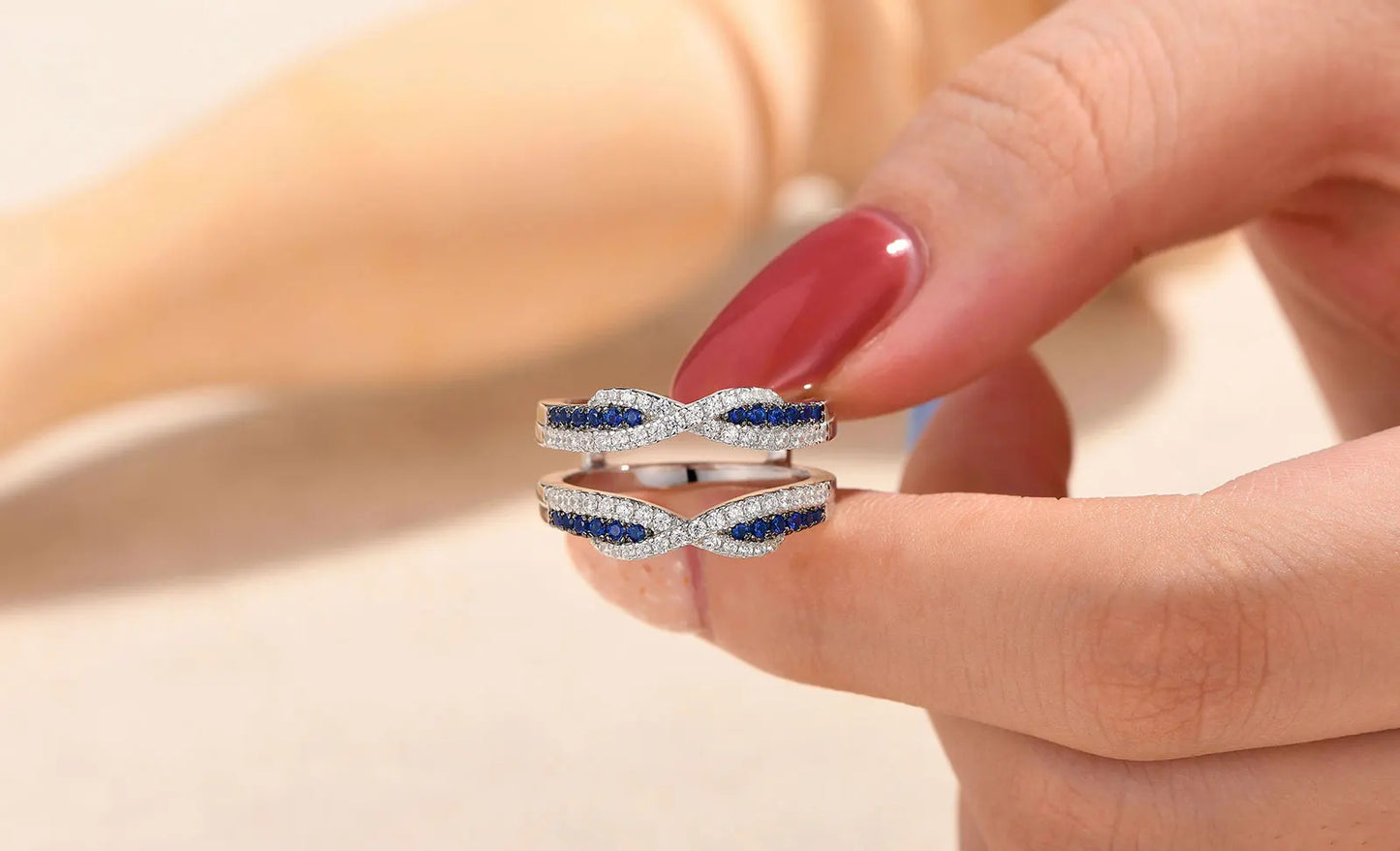 Newshe 925 Sterling Silver Black Blue White 5A Grade Cubic Zircon Wedding Ring Enhancer for Women Twist Rope Design Fine Jewelry