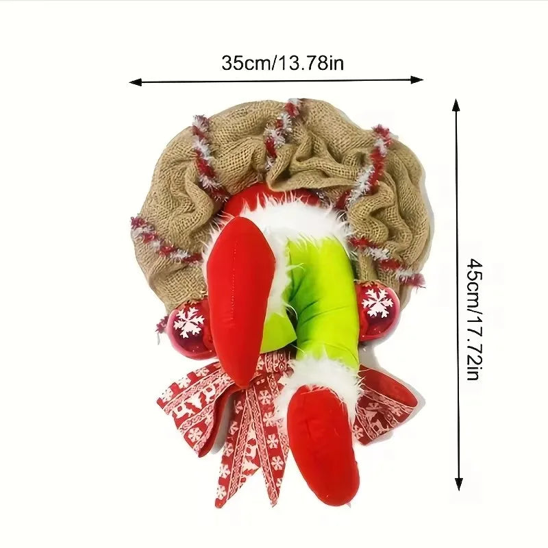 Christmas Thief Wreath，Christmas Elf Leg Wreath， Christmas Burlap Wreath， Holiday Decoration