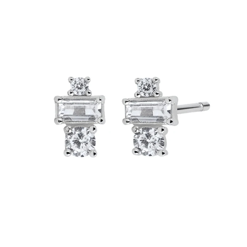 925 Sterling Silver Ear Needle Geometric Zircon Metal Earrings for women Shiny Crystal Luxury Small Stud Fashion Wedding Jewelry