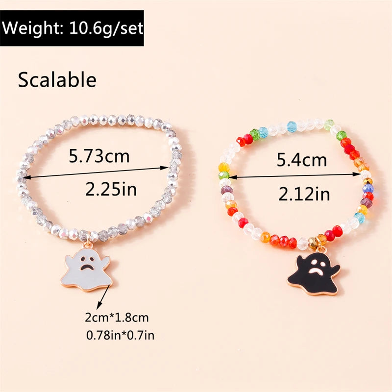 EtherealBe Bohemian Halloween Ghost Bracelet with Colorful Beads and Silver Accent