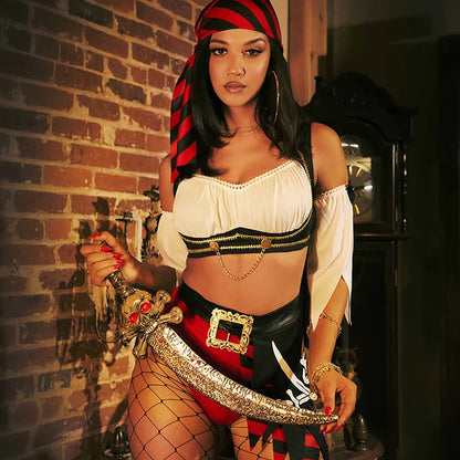Cosplay Pirate Skirt for Women Sexy Costumes Halloween Christmas Holiday Carnival Party Clothing Lady Bra Underwear Set Pant