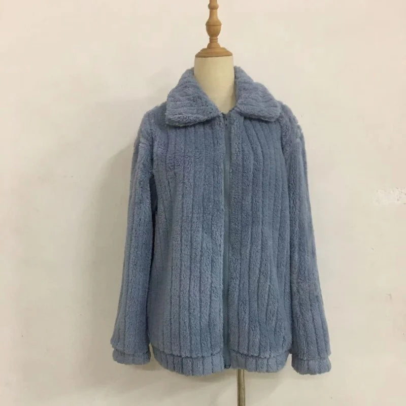 Autumn Winter Women Warm Furry Jacket New Fashion Patchwork Lapel Overcoat Female New Elegant Casual Communte Holiday Outerwears