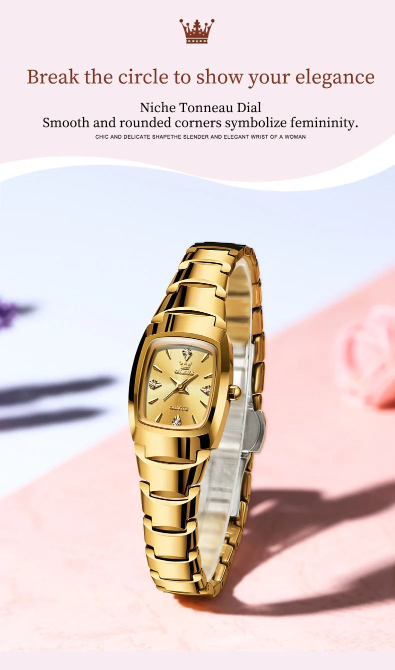OLEVS 7006 Certified Brand Elegant Luxurious Women's Watches waterproof Tungsten Steel strip Quartz Watch for Lady Tonneau Watch