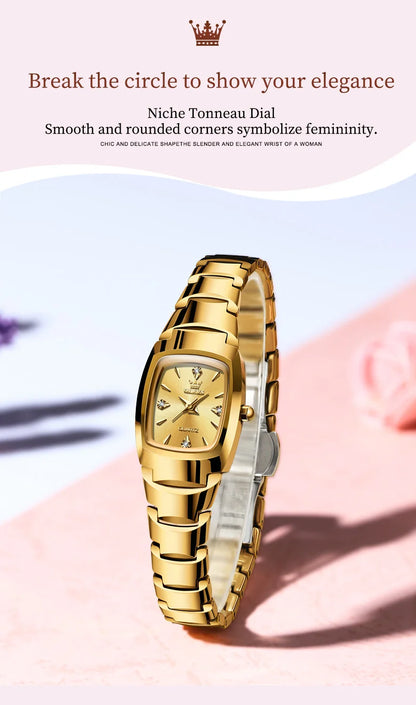 OLEVS 7006 Certified Brand Elegant Luxurious Women's Watches waterproof Tungsten Steel strip Quartz Watch for Lady Tonneau Watch