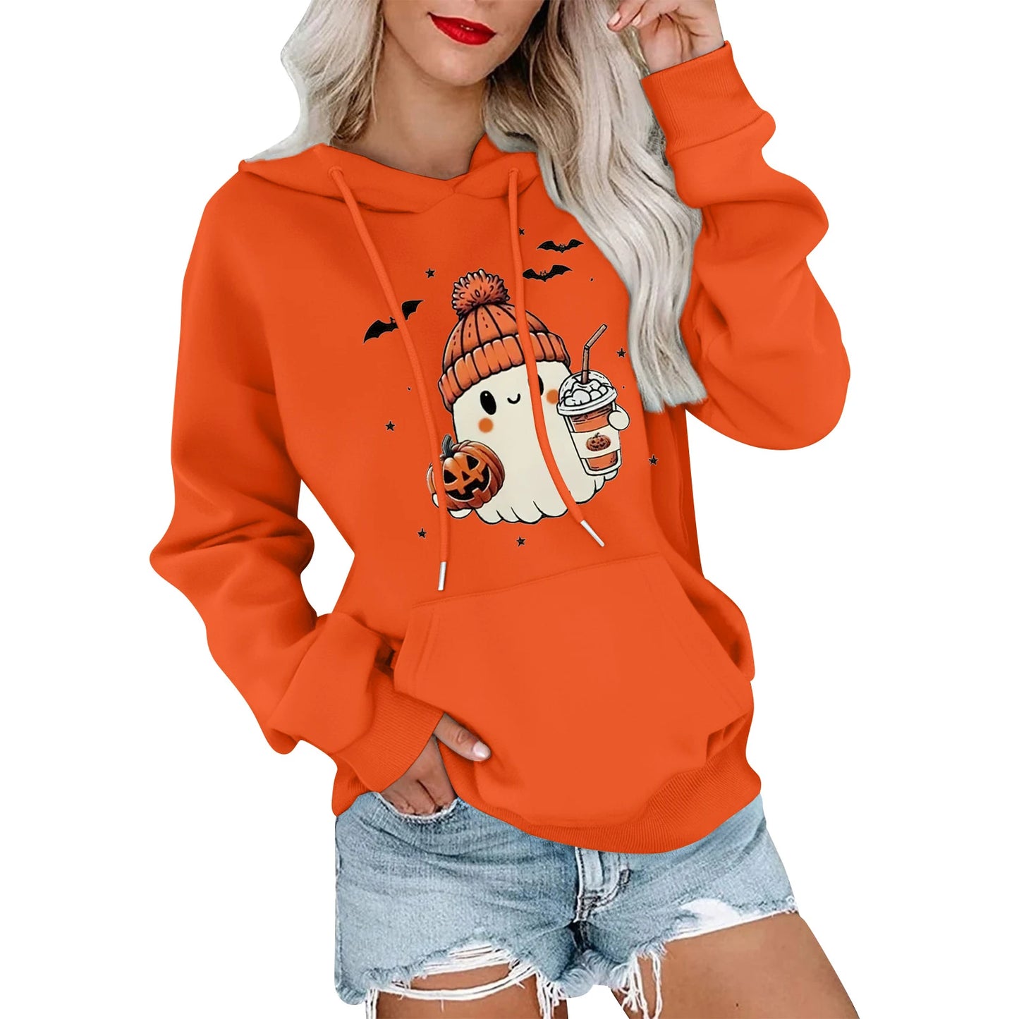 Women Halloween Printed Hoodie Casual Long Sleeve Sweatshirt Fashion Oversize Pullover Cozy Winter Streetwear Chic Loungewear