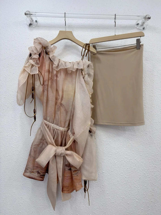 Zimm Runway Designer Slash Neck Silk Linen Printing Women Long Sleeve Mini Dress Chic Vintage Bohemian Elegant Luxury