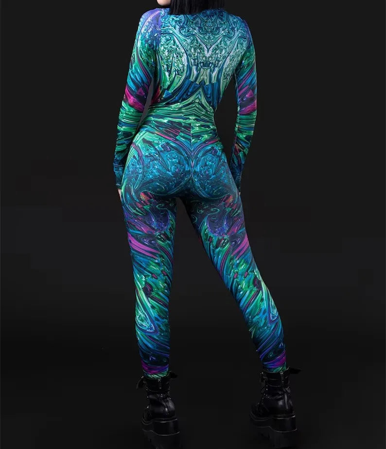 Cosplay Costume Female Woman Sexy Suit Color Element Blue Muscle Halloween Bodysuit Adults High-waisted Sports Jumpsuit