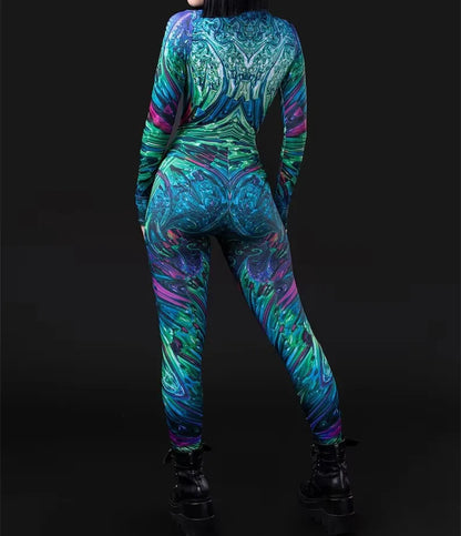 Cosplay Costume Female Woman Sexy Suit Color Element Blue Muscle Halloween Bodysuit Adults High-waisted Sports Jumpsuit